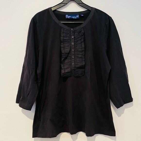 Susan Graver Black 3/4 Sleeve Button Top Blouse Size Large - Picture 1 of 6